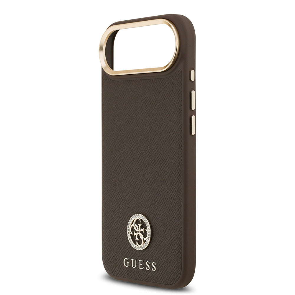 iPhone 17 Air Kılıf Guess Orjinal Lisanslı M-safe Şarj Özellikli Grained Yazı ve Taşlı 4G Logolu Kapak