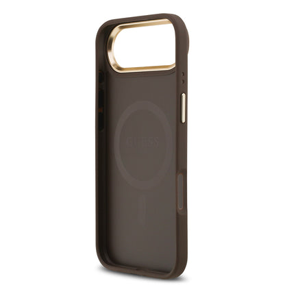 iPhone 17 Air Kılıf Guess Orjinal Lisanslı M-safe Şarj Özellikli Grained Yazı ve Taşlı 4G Logolu Kapak