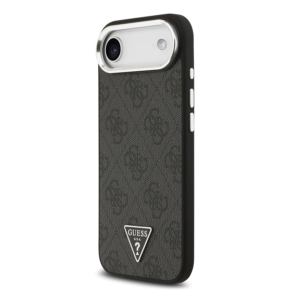 iPhone 17 Air Kılıf Guess Orjinal Lisanslı M-safe Şarj Özellikli Gümüş Metal Kamera Çerçeveli Üçgen Logo 4G Desenli Kapak