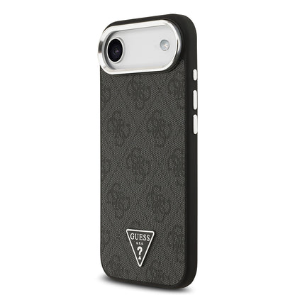 iPhone 17 Air Kılıf Guess Orjinal Lisanslı M-safe Şarj Özellikli Gümüş Metal Kamera Çerçeveli Üçgen Logo 4G Desenli Kapak