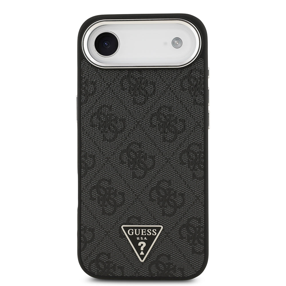 iPhone 17 Air Kılıf Guess Orjinal Lisanslı M-safe Şarj Özellikli Gümüş Metal Kamera Çerçeveli Üçgen Logo 4G Desenli Kapak
