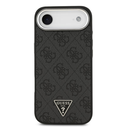 iPhone 17 Air Kılıf Guess Orjinal Lisanslı M-safe Şarj Özellikli Gümüş Metal Kamera Çerçeveli Üçgen Logo 4G Desenli Kapak