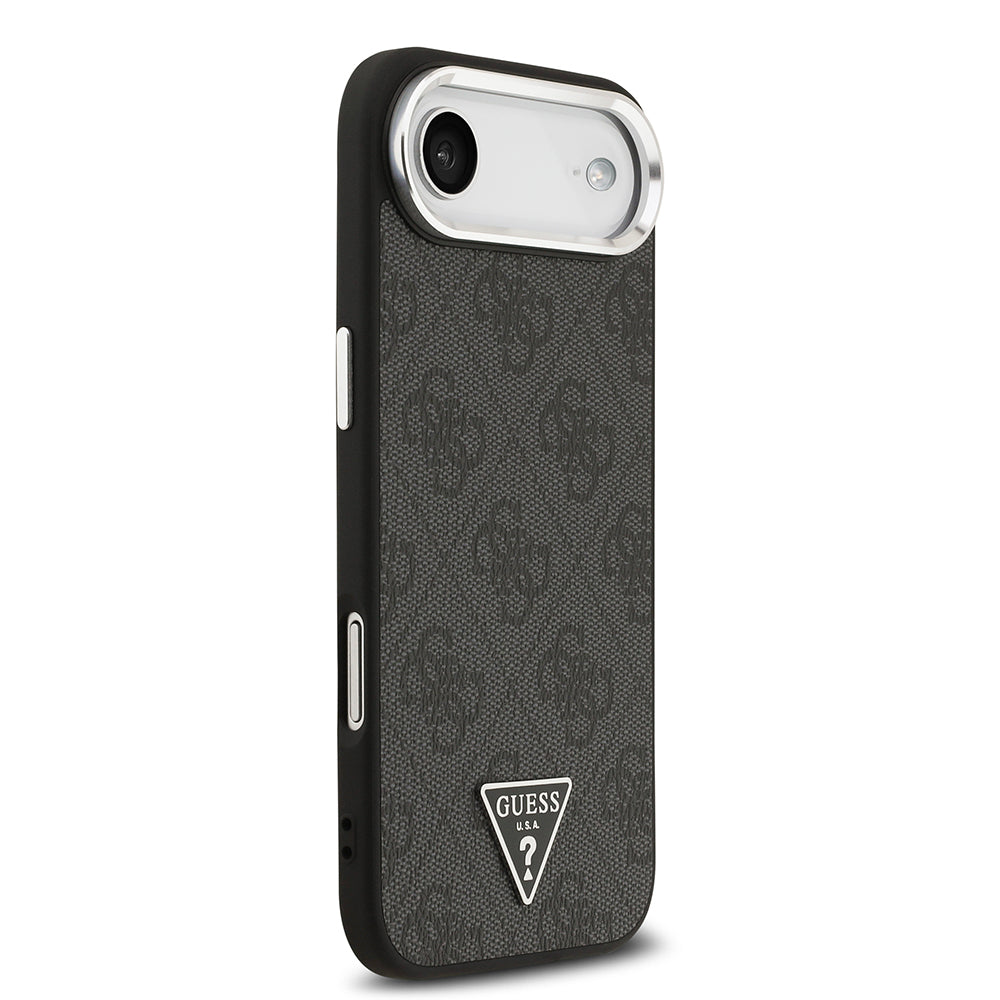 iPhone 17 Air Kılıf Guess Orjinal Lisanslı M-safe Şarj Özellikli Gümüş Metal Kamera Çerçeveli Üçgen Logo 4G Desenli Kapak