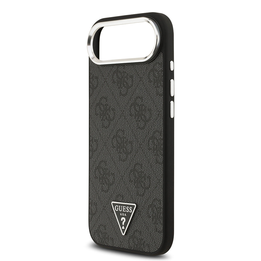 iPhone 17 Air Kılıf Guess Orjinal Lisanslı M-safe Şarj Özellikli Gümüş Metal Kamera Çerçeveli Üçgen Logo 4G Desenli Kapak