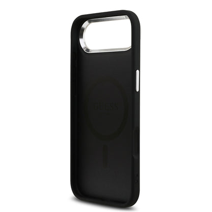 iPhone 17 Air Kılıf Guess Orjinal Lisanslı M-safe Şarj Özellikli Gümüş Metal Kamera Çerçeveli Üçgen Logo 4G Desenli Kapak