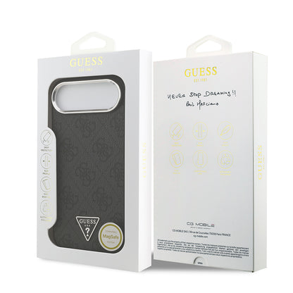 iPhone 17 Air Kılıf Guess Orjinal Lisanslı M-safe Şarj Özellikli Gümüş Metal Kamera Çerçeveli Üçgen Logo 4G Desenli Kapak