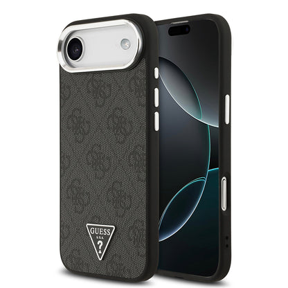 iPhone 17 Air Kılıf Guess Orjinal Lisanslı M-safe Şarj Özellikli Gümüş Metal Kamera Çerçeveli Üçgen Logo 4G Desenli Kapak