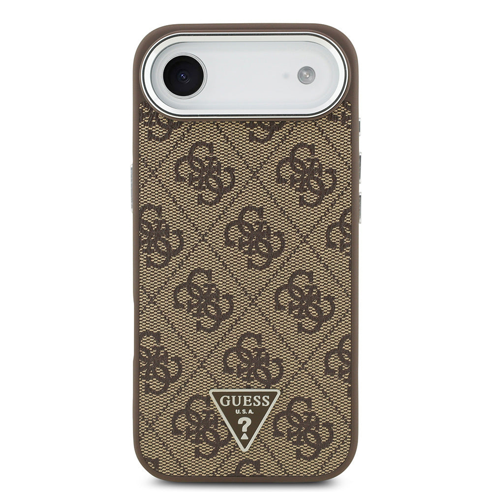 iPhone 17 Air Kılıf Guess Orjinal Lisanslı M-safe Şarj Özellikli Gümüş Metal Kamera Çerçeveli Üçgen Logo 4G Desenli Kapak