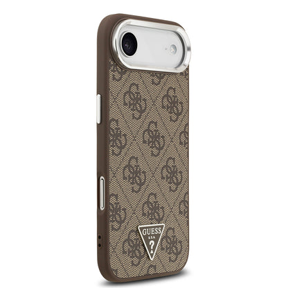iPhone 17 Air Kılıf Guess Orjinal Lisanslı M-safe Şarj Özellikli Gümüş Metal Kamera Çerçeveli Üçgen Logo 4G Desenli Kapak