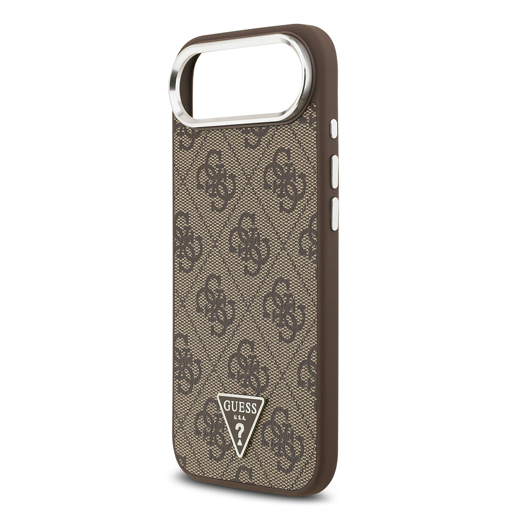 iPhone 17 Air Kılıf Guess Orjinal Lisanslı M-safe Şarj Özellikli Gümüş Metal Kamera Çerçeveli Üçgen Logo 4G Desenli Kapak