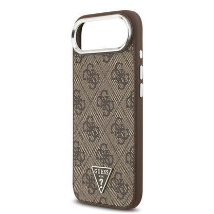 iPhone 17 Air Kılıf Guess Orjinal Lisanslı M-safe Şarj Özellikli Gümüş Metal Kamera Çerçeveli Üçgen Logo 4G Desenli Kapak