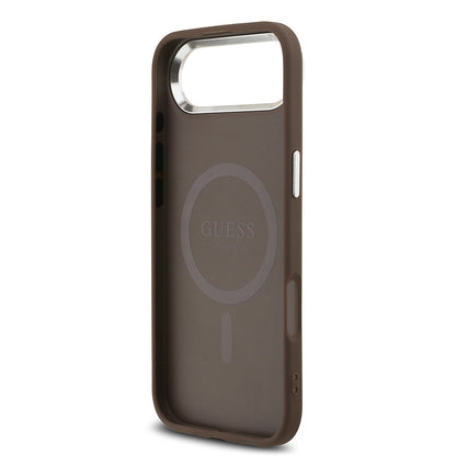 iPhone 17 Air Kılıf Guess Orjinal Lisanslı M-safe Şarj Özellikli Gümüş Metal Kamera Çerçeveli Üçgen Logo 4G Desenli Kapak