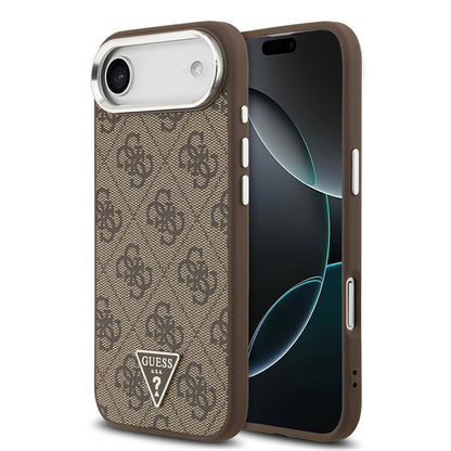 iPhone 17 Air Kılıf Guess Orjinal Lisanslı M-safe Şarj Özellikli Gümüş Metal Kamera Çerçeveli Üçgen Logo 4G Desenli Kapak