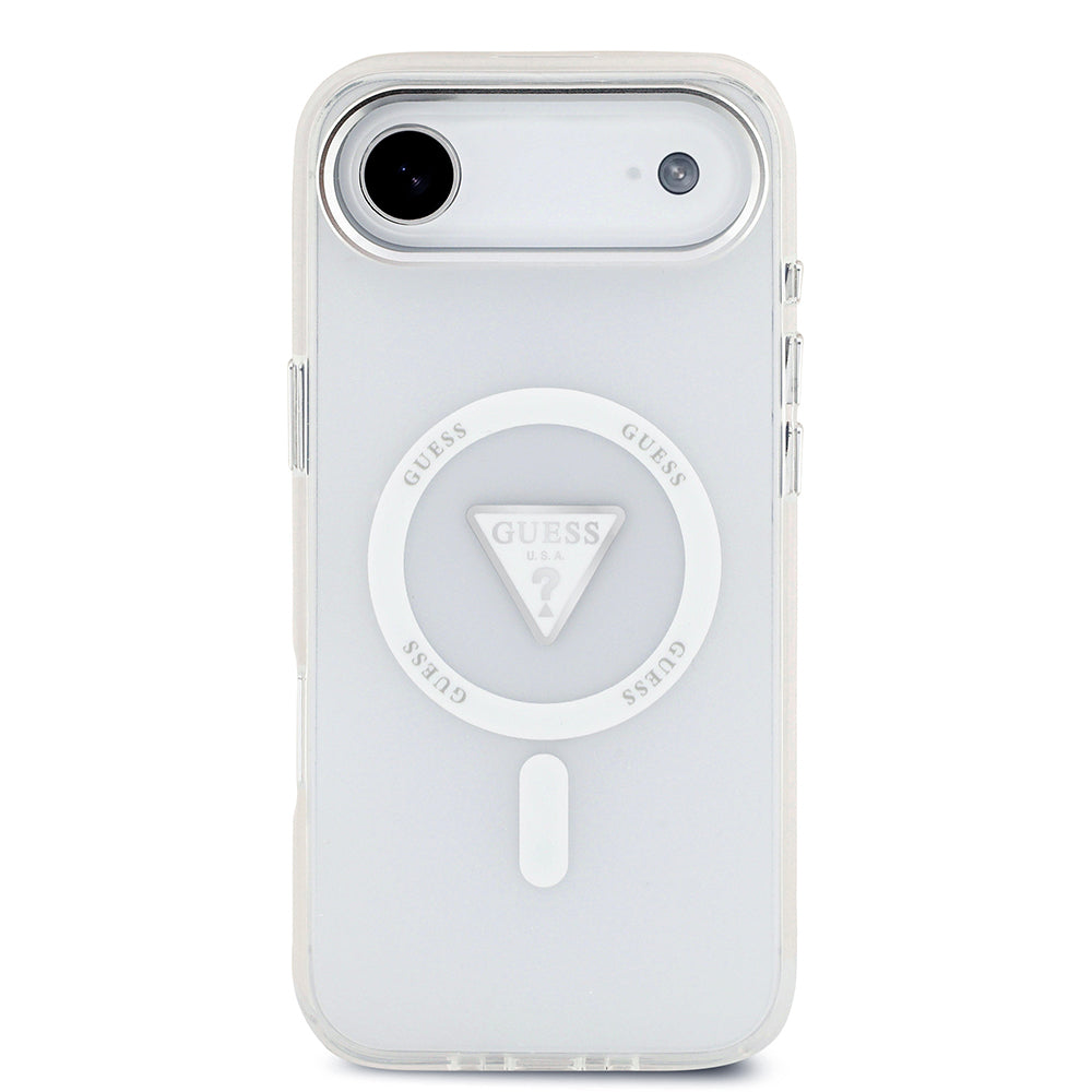 iPhone 17 Air Kılıf Guess Orjinal Lisanslı M-safe Şarj Özellikli IML Baskılı Üçgen Logolu Metal Kamera Çerçeveli Kapak