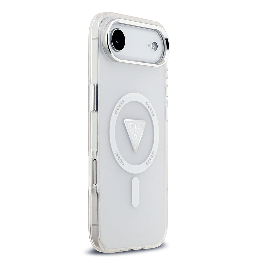 iPhone 17 Air Kılıf Guess Orjinal Lisanslı M-safe Şarj Özellikli IML Baskılı Üçgen Logolu Metal Kamera Çerçeveli Kapak