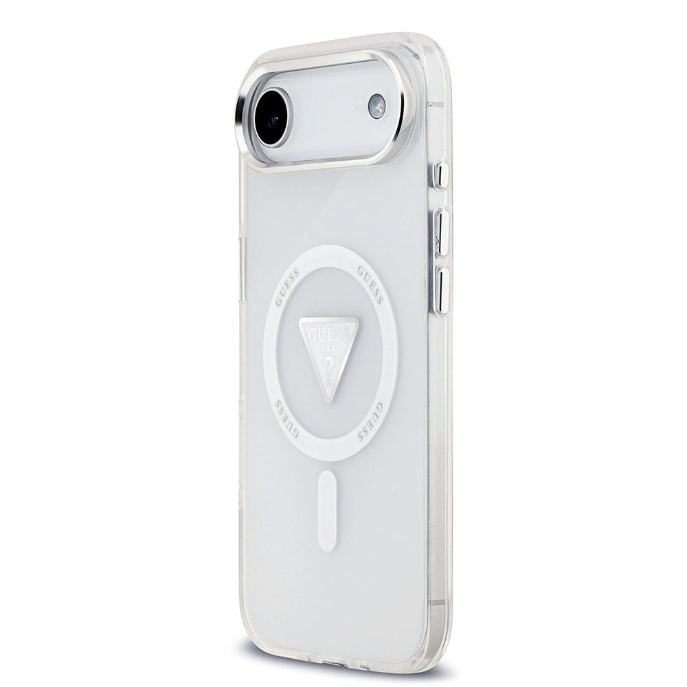 iPhone 17 Air Kılıf Guess Orjinal Lisanslı M-safe Şarj Özellikli IML Baskılı Üçgen Logolu Metal Kamera Çerçeveli Kapak