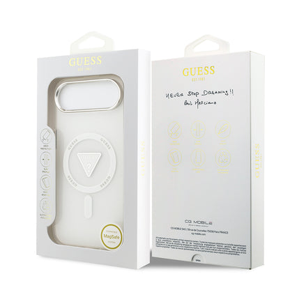 iPhone 17 Air Kılıf Guess Orjinal Lisanslı M-safe Şarj Özellikli IML Baskılı Üçgen Logolu Metal Kamera Çerçeveli Kapak