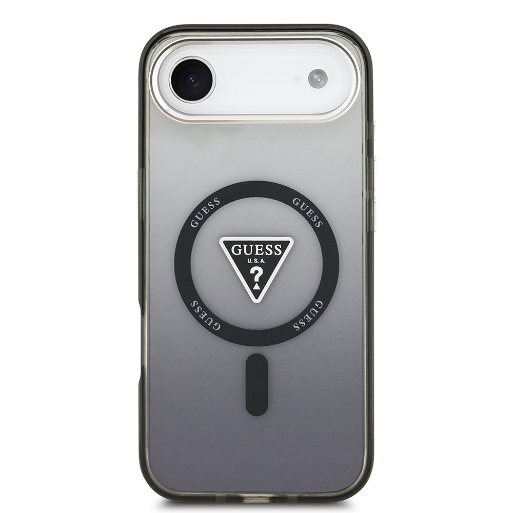 iPhone 17 Air Kılıf Guess Orjinal Lisanslı M-safe Şarj Özellikli IML Baskılı Üçgen Logolu Metal Kamera Çerçeveli Kapak