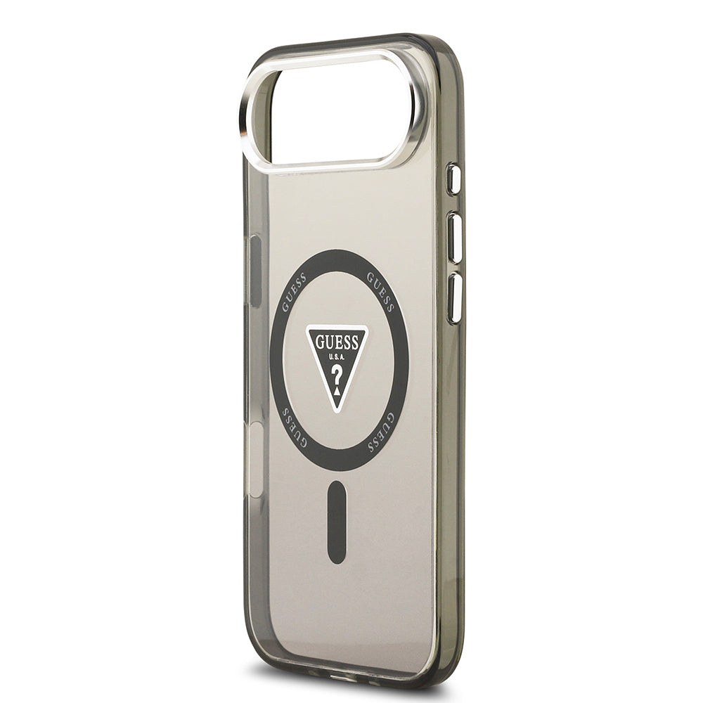 iPhone 17 Air Kılıf Guess Orjinal Lisanslı M-safe Şarj Özellikli IML Baskılı Üçgen Logolu Metal Kamera Çerçeveli Kapak