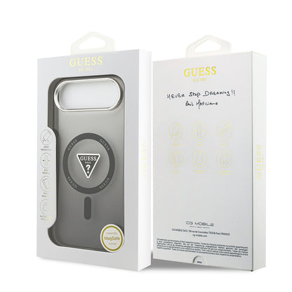 iPhone 17 Air Kılıf Guess Orjinal Lisanslı M-safe Şarj Özellikli IML Baskılı Üçgen Logolu Metal Kamera Çerçeveli Kapak