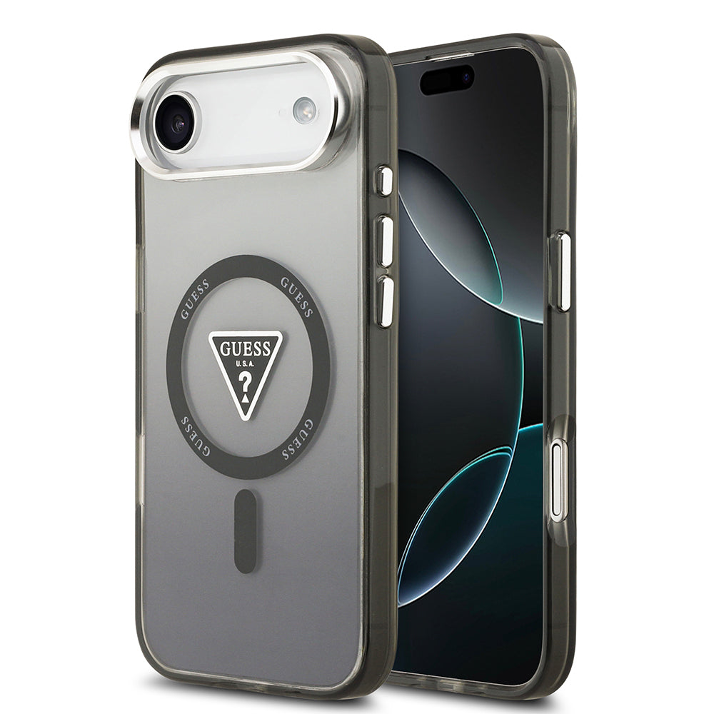 iPhone 17 Air Kılıf Guess Orjinal Lisanslı M-safe Şarj Özellikli IML Baskılı Üçgen Logolu Metal Kamera Çerçeveli Kapak