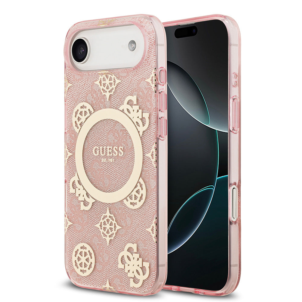 iPhone 17 Air Kılıf Guess Orjinal Lisanslı M-safe Şarj Özellikli IML Peony ve 4G Desenli Klasik Logolu Kapak