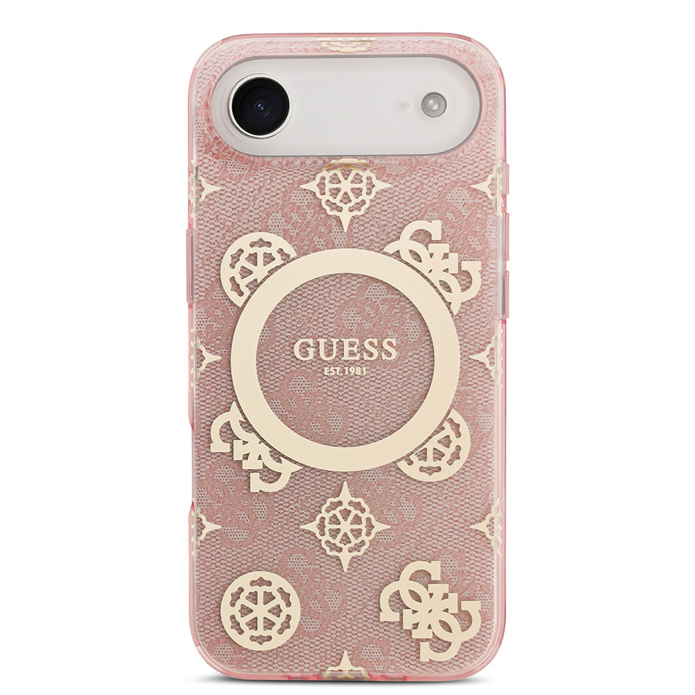 iPhone 17 Air Kılıf Guess Orjinal Lisanslı M-safe Şarj Özellikli IML Peony ve 4G Desenli Klasik Logolu Kapak