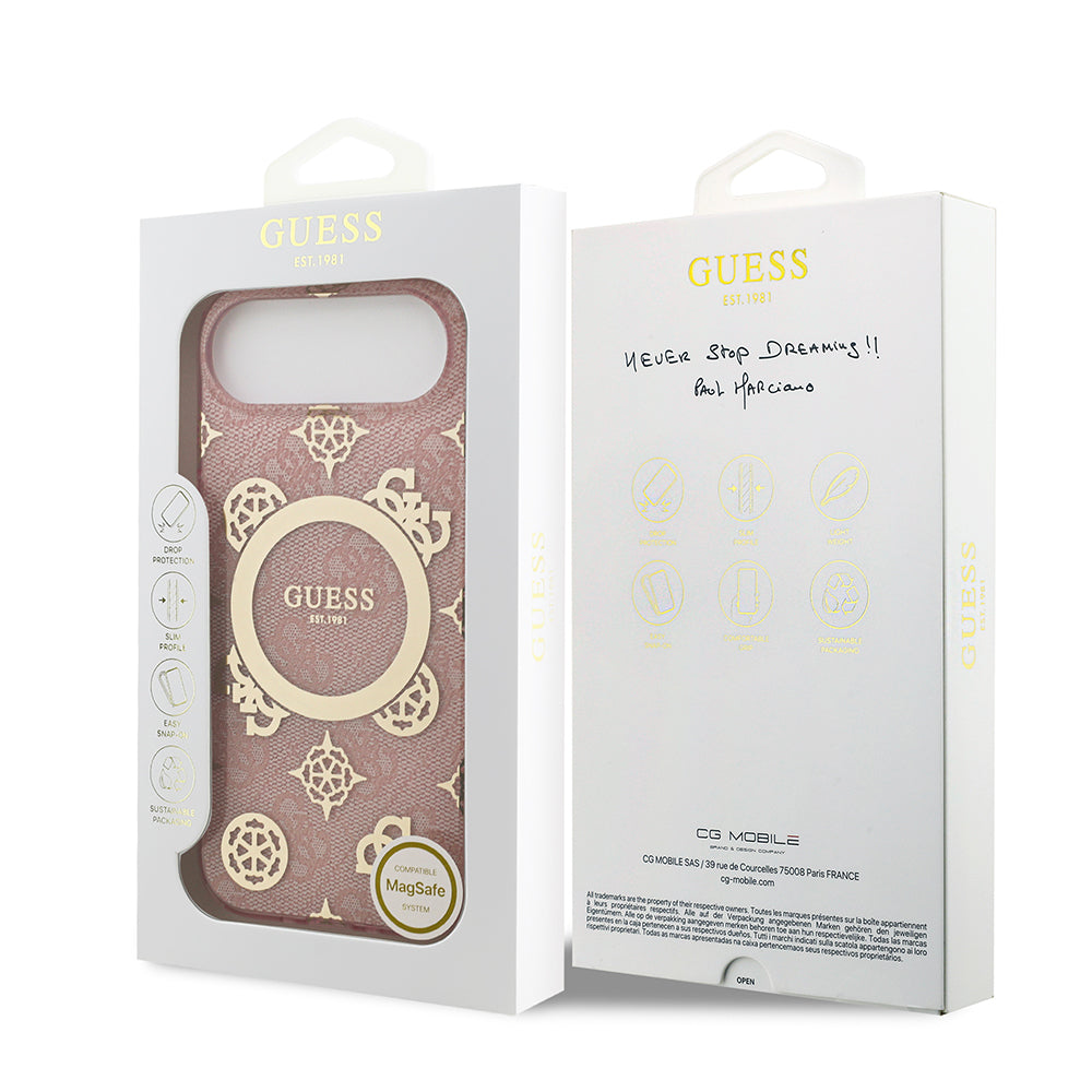 iPhone 17 Air Kılıf Guess Orjinal Lisanslı M-safe Şarj Özellikli IML Peony ve 4G Desenli Klasik Logolu Kapak