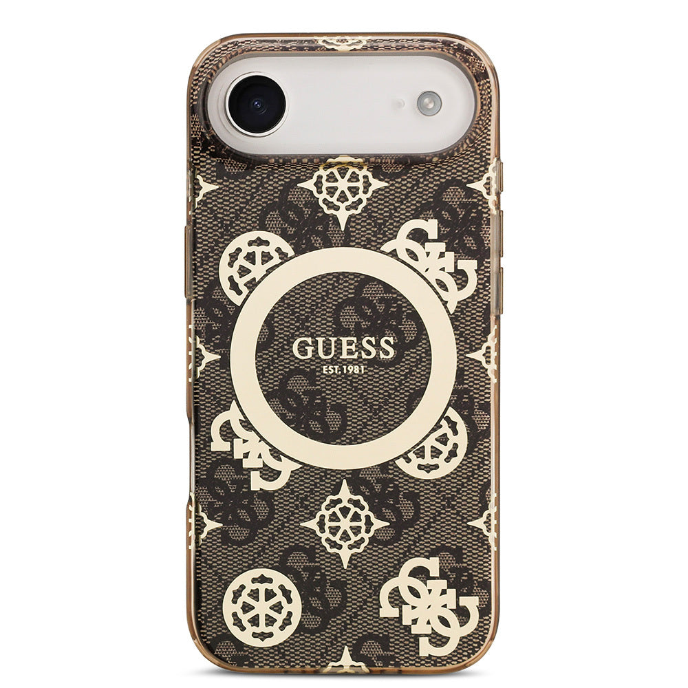 iPhone 17 Air Kılıf Guess Orjinal Lisanslı M-safe Şarj Özellikli IML Peony ve 4G Desenli Klasik Logolu Kapak