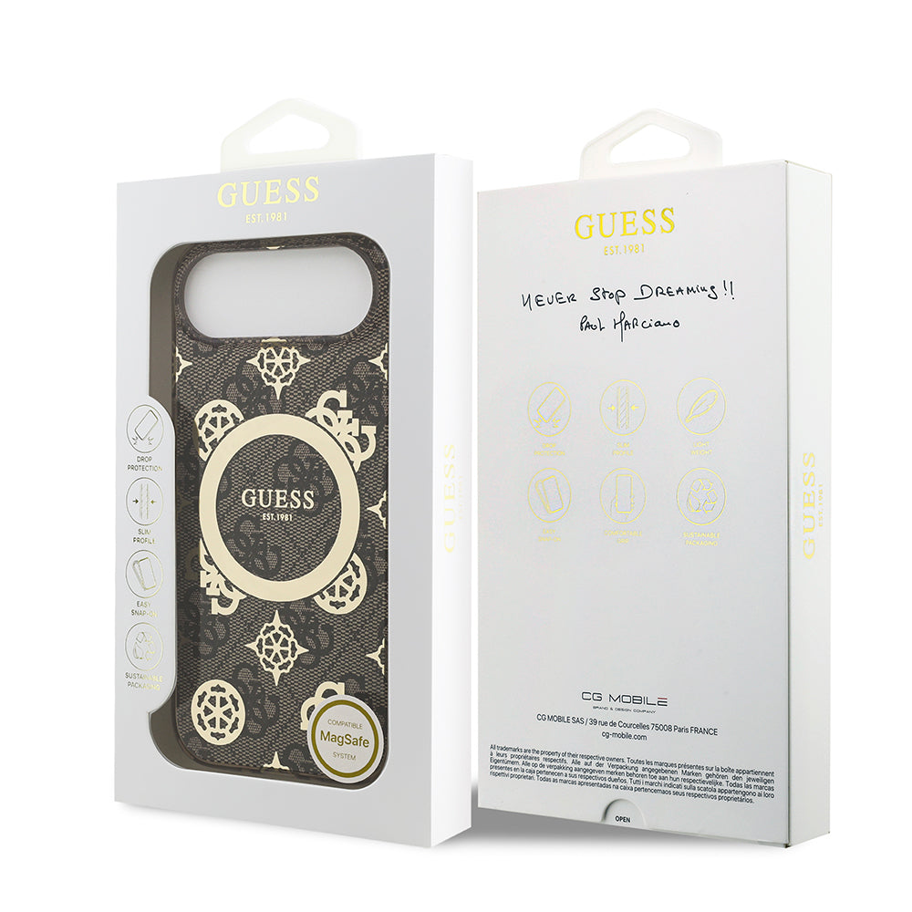 iPhone 17 Air Kılıf Guess Orjinal Lisanslı M-safe Şarj Özellikli IML Peony ve 4G Desenli Klasik Logolu Kapak