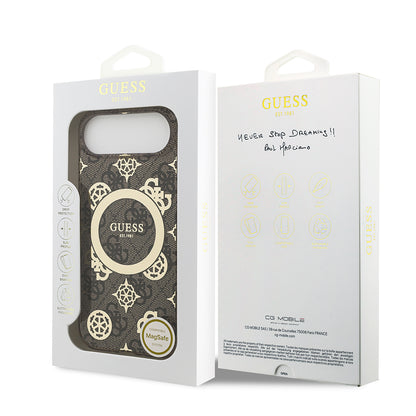 iPhone 17 Air Kılıf Guess Orjinal Lisanslı M-safe Şarj Özellikli IML Peony ve 4G Desenli Klasik Logolu Kapak