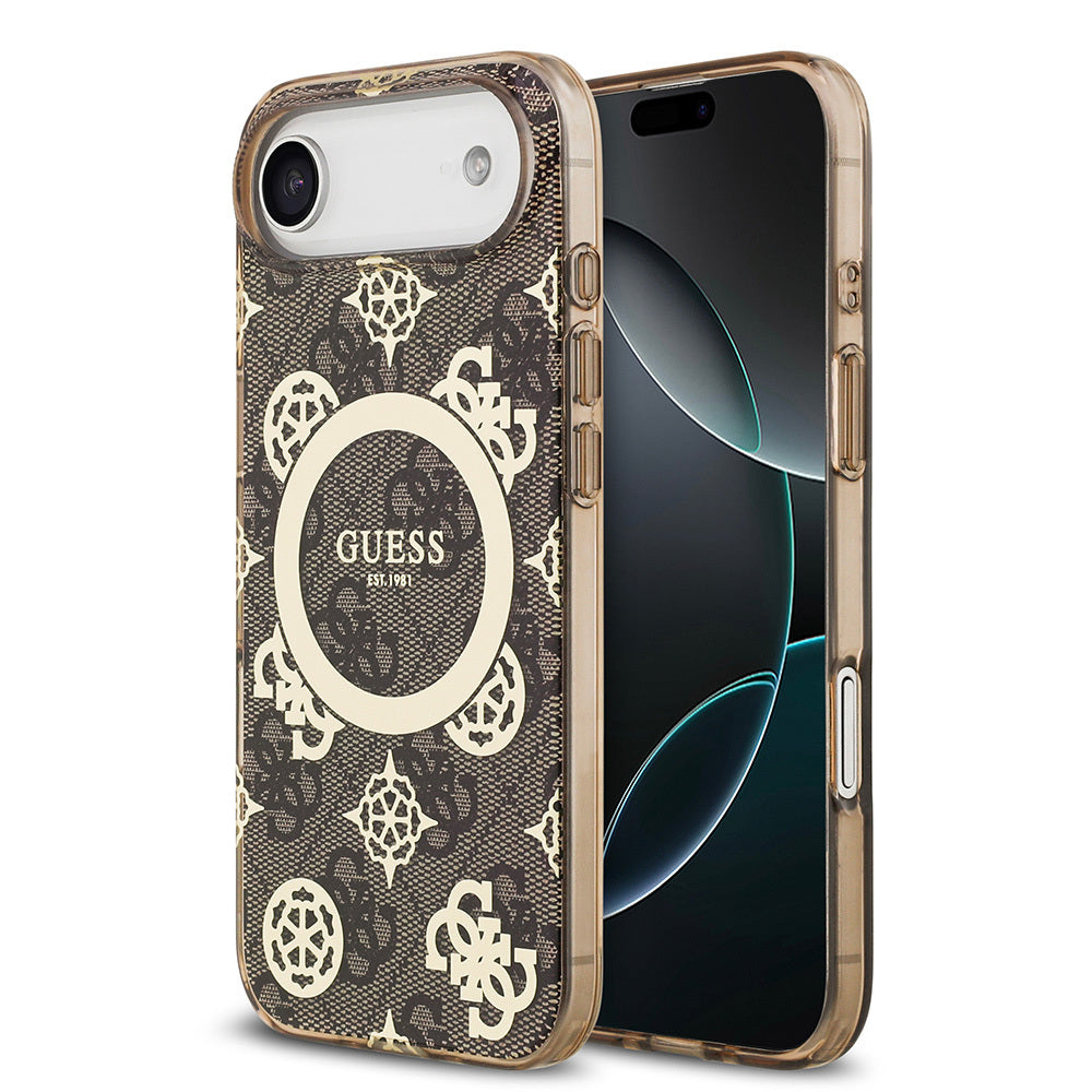 iPhone 17 Air Kılıf Guess Orjinal Lisanslı M-safe Şarj Özellikli IML Peony ve 4G Desenli Klasik Logolu Kapak