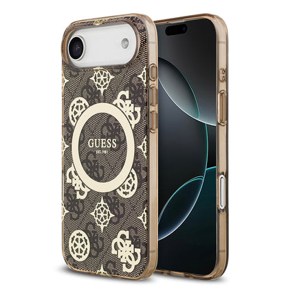 iPhone 17 Air Kılıf Guess Orjinal Lisanslı M-safe Şarj Özellikli IML Peony ve 4G Desenli Klasik Logolu Kapak