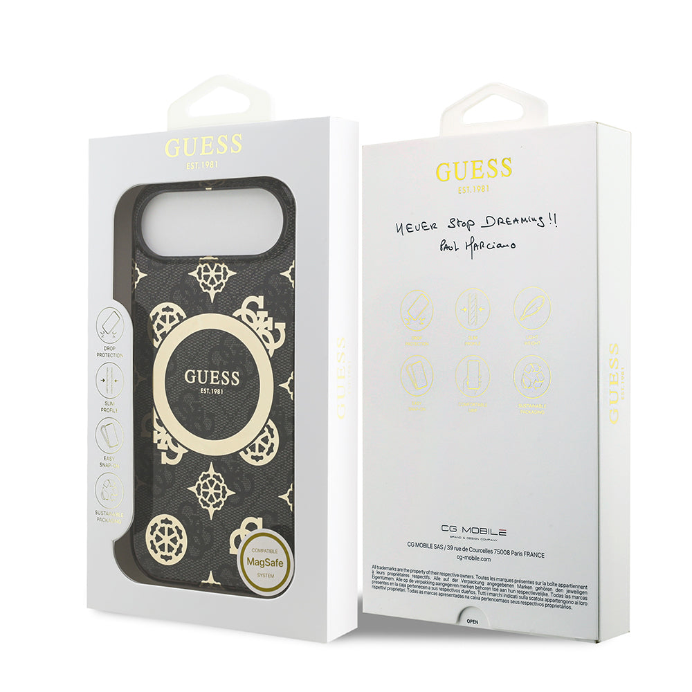 iPhone 17 Air Kılıf Guess Orjinal Lisanslı M-safe Şarj Özellikli IML Peony ve 4G Desenli Klasik Logolu Kapak