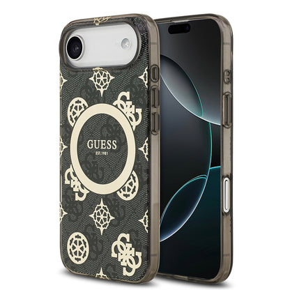 iPhone 17 Air Kılıf Guess Orjinal Lisanslı M-safe Şarj Özellikli IML Peony ve 4G Desenli Klasik Logolu Kapak