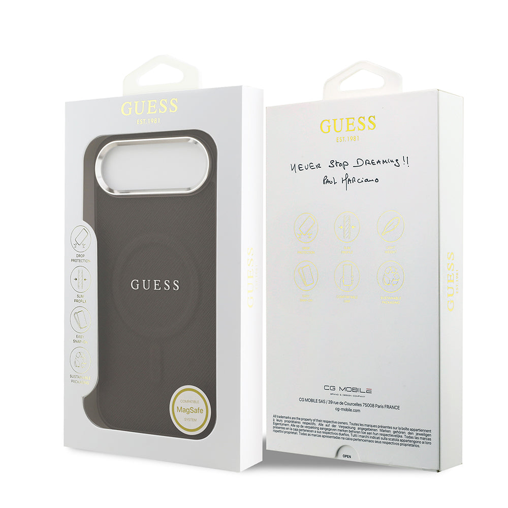iPhone 17 Air Kılıf Guess Orjinal Lisanslı M-safe Şarj Özellikli Klasik Yazı Logolu PU Deri Kapak