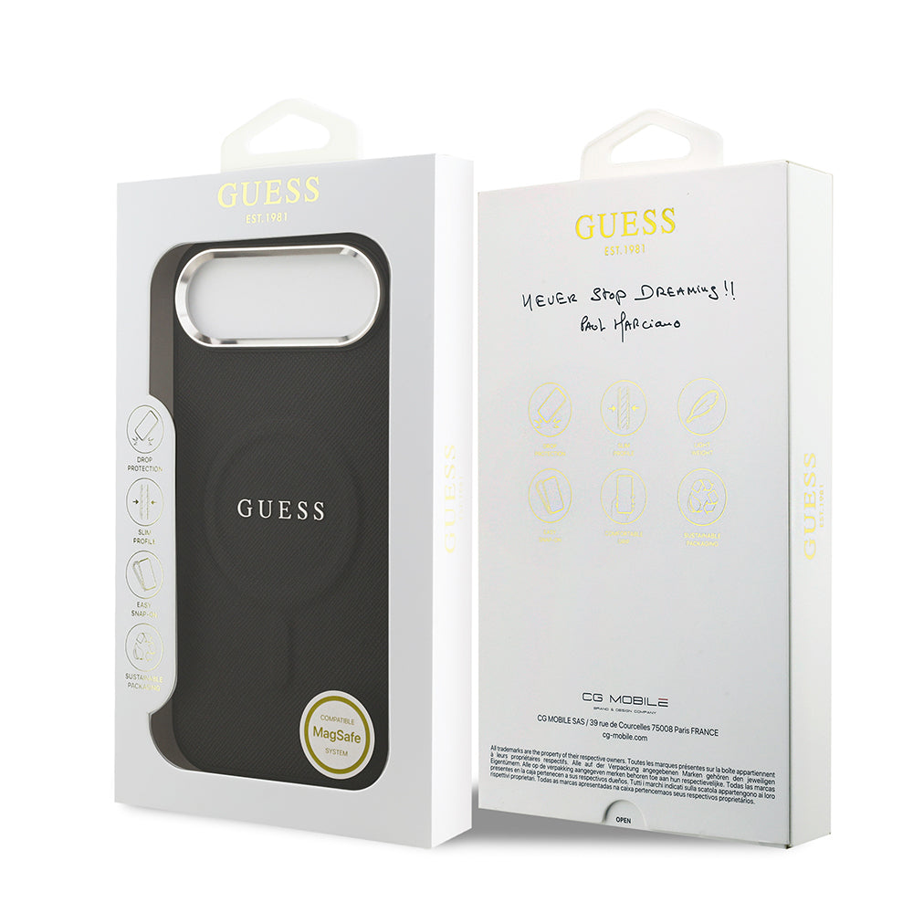 iPhone 17 Air Kılıf Guess Orjinal Lisanslı M-safe Şarj Özellikli Klasik Yazı Logolu PU Deri Kapak