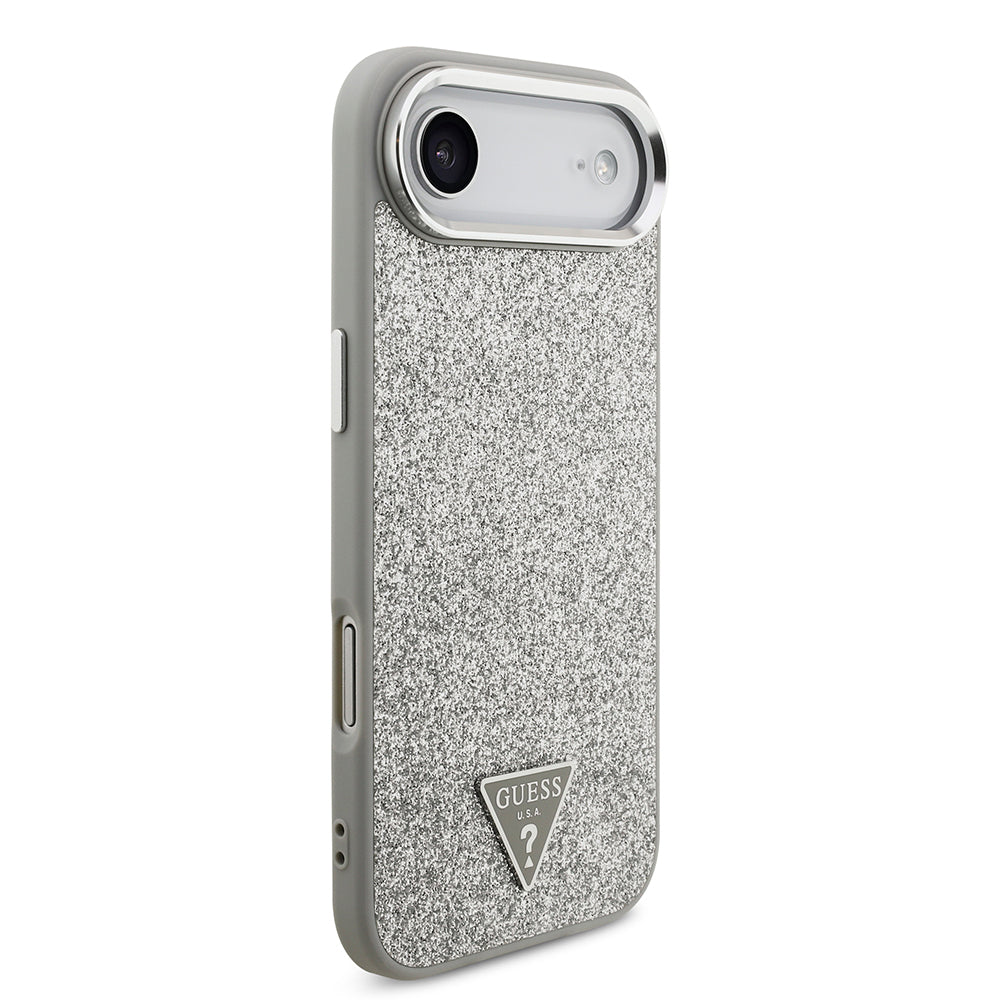 iPhone 17 Air Kılıf Guess Orjinal Lisanslı M-safe Şarj Özellikli Metal Kamera Çerçeveli Üçgen Logolu Glitter Kapak