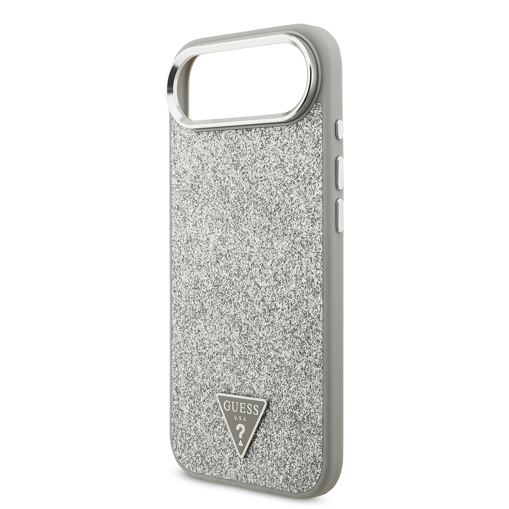 iPhone 17 Air Kılıf Guess Orjinal Lisanslı M-safe Şarj Özellikli Metal Kamera Çerçeveli Üçgen Logolu Glitter Kapak