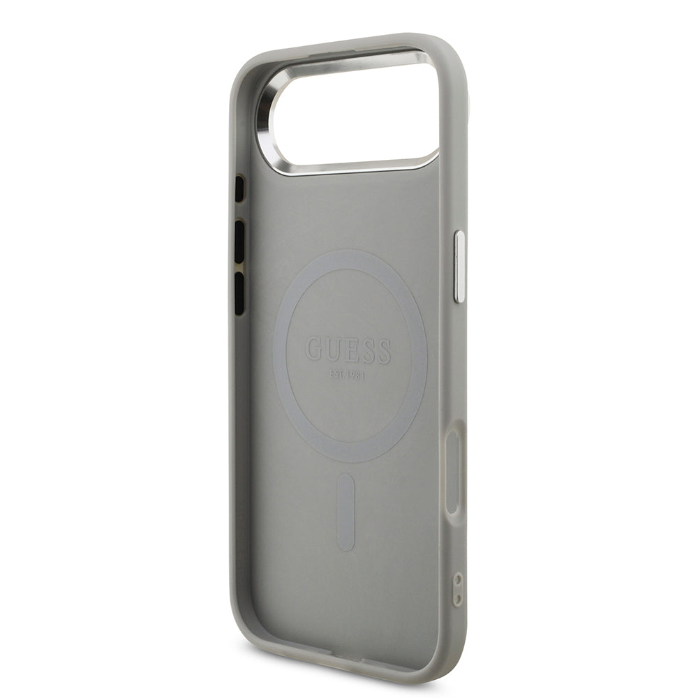 iPhone 17 Air Kılıf Guess Orjinal Lisanslı M-safe Şarj Özellikli Metal Kamera Çerçeveli Üçgen Logolu Glitter Kapak
