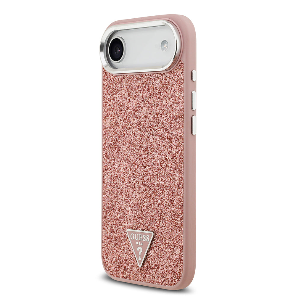 iPhone 17 Air Kılıf Guess Orjinal Lisanslı M-safe Şarj Özellikli Metal Kamera Çerçeveli Üçgen Logolu Glitter Kapak