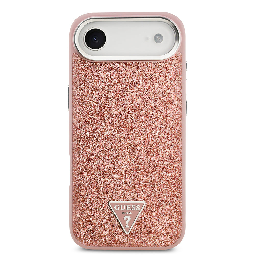 iPhone 17 Air Kılıf Guess Orjinal Lisanslı M-safe Şarj Özellikli Metal Kamera Çerçeveli Üçgen Logolu Glitter Kapak