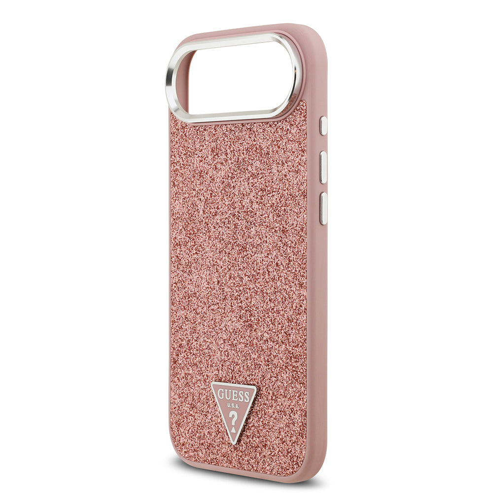 iPhone 17 Air Kılıf Guess Orjinal Lisanslı M-safe Şarj Özellikli Metal Kamera Çerçeveli Üçgen Logolu Glitter Kapak