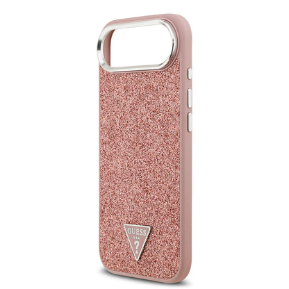 iPhone 17 Air Kılıf Guess Orjinal Lisanslı M-safe Şarj Özellikli Metal Kamera Çerçeveli Üçgen Logolu Glitter Kapak