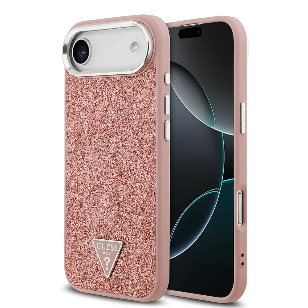 iPhone 17 Air Kılıf Guess Orjinal Lisanslı M-safe Şarj Özellikli Metal Kamera Çerçeveli Üçgen Logolu Glitter Kapak