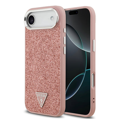 iPhone 17 Air Kılıf Guess Orjinal Lisanslı M-safe Şarj Özellikli Metal Kamera Çerçeveli Üçgen Logolu Glitter Kapak