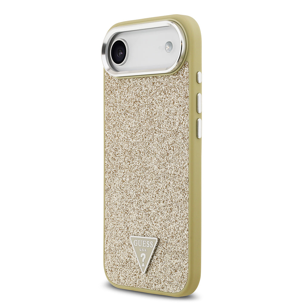 iPhone 17 Air Kılıf Guess Orjinal Lisanslı M-safe Şarj Özellikli Metal Kamera Çerçeveli Üçgen Logolu Glitter Kapak
