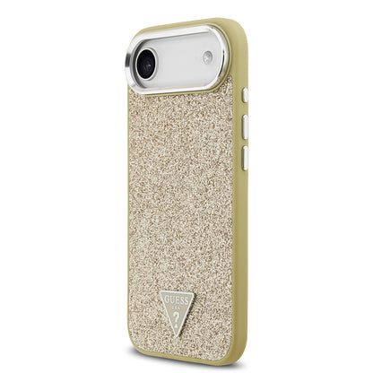 iPhone 17 Air Kılıf Guess Orjinal Lisanslı M-safe Şarj Özellikli Metal Kamera Çerçeveli Üçgen Logolu Glitter Kapak