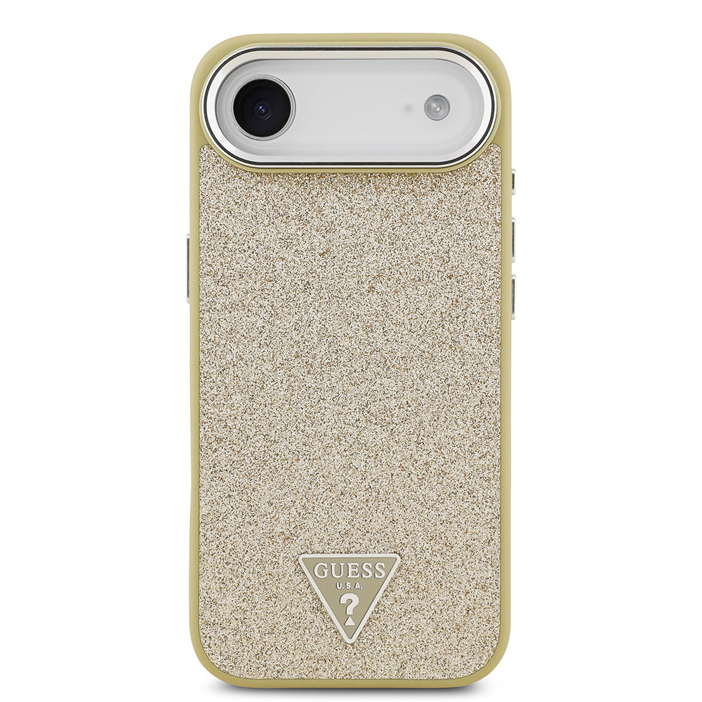 iPhone 17 Air Kılıf Guess Orjinal Lisanslı M-safe Şarj Özellikli Metal Kamera Çerçeveli Üçgen Logolu Glitter Kapak