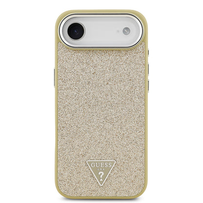 iPhone 17 Air Kılıf Guess Orjinal Lisanslı M-safe Şarj Özellikli Metal Kamera Çerçeveli Üçgen Logolu Glitter Kapak